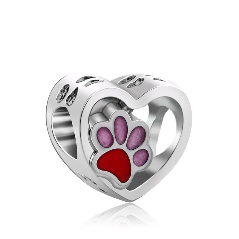 925 Silver Fit Charm 925 Bransoletka pies paw print uroki miłosne urok set wisiant