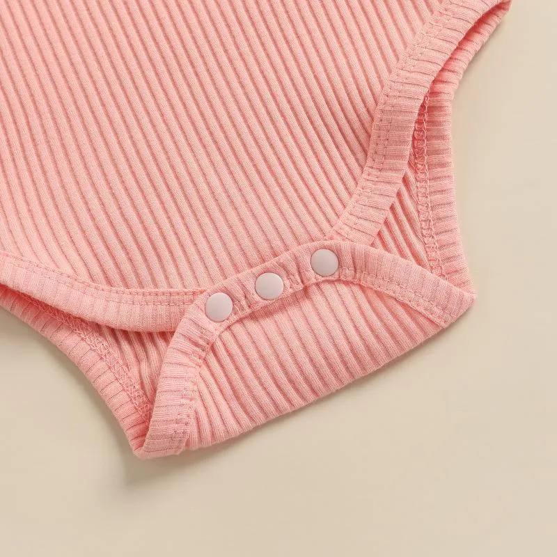 Kleidungssets Baby Mädchen Sommerkleidung Set Kurzarm gerippte Strampler und Blumendruck Hosenträgerrock mit Stirnband 3tlg