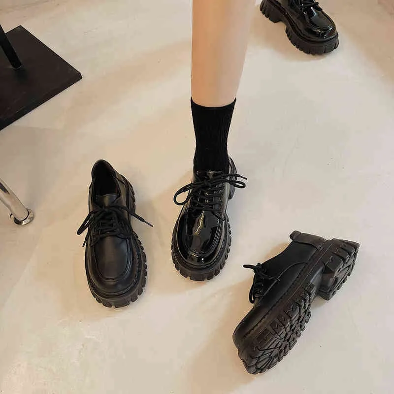 Обувь для обуви летние весенние классические черные толстые подошвы повседневные женские ретро-ретро-в стиле колледжа одиночная обувь дама мода с кожами 220810