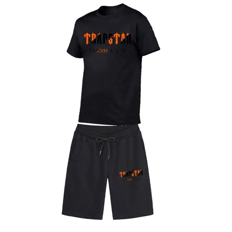 캐주얼 남성 스포츠 세트 트랩 스타 인쇄 짧은 슬리브 트랙 슈트 남자 브랜드 면 티셔츠 짧은 바지 세트 220609
