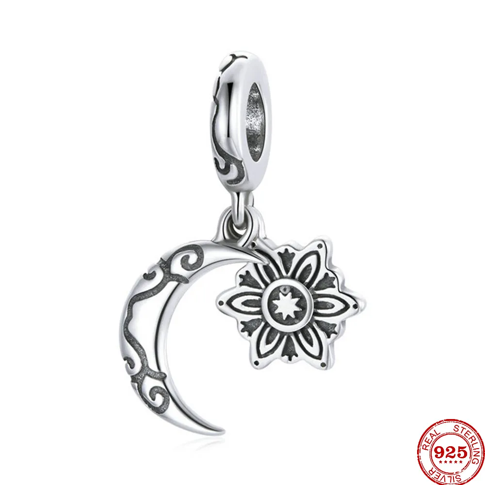 925 Plata Fit Pandora Charm 925 Pulsera Delfín Luna Torre Eiffel encantos conjunto Colgante DIY Granos finos Joyería