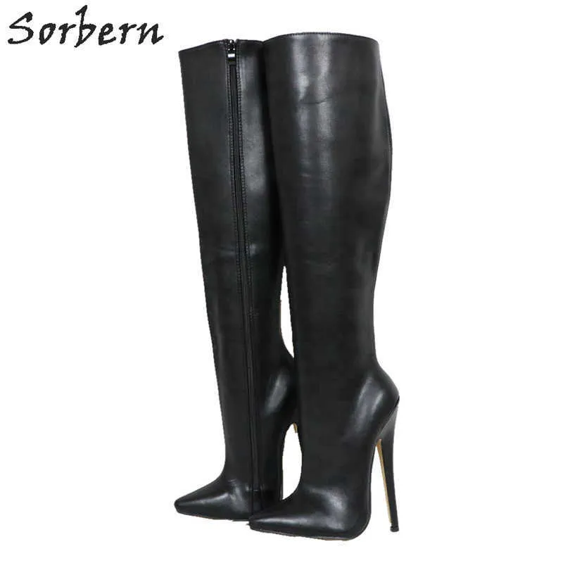 Sorbern Hard Shaft Knee High Boots Women Custom Wide Ben Calf Boots Unisex Stor Storlek 18cm Stiletto Vegan Stövlar Personifierad Shaft