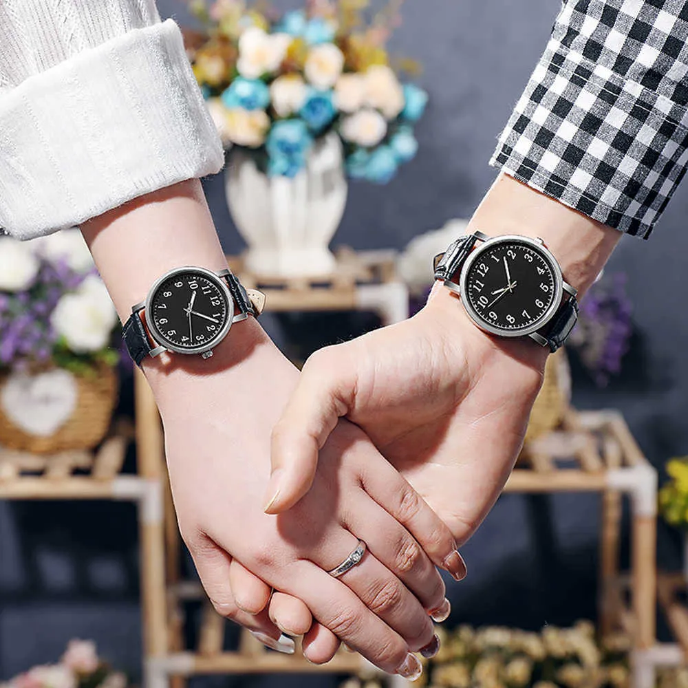 2022Men's and Women's Watch Simple Korean Casual Waterproof Female And Male Student All-match Alloy Quartz Leather Couple's