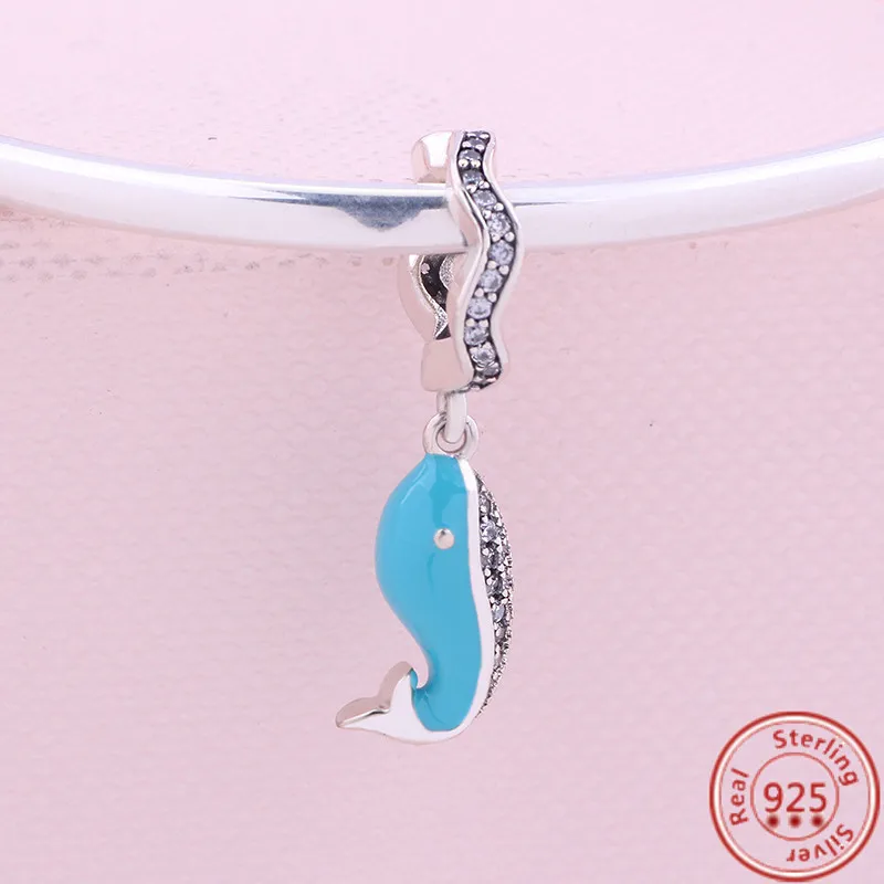 925 Sterling Silver Dange Charm Animal Pendant Cute Cat Dog Dolphin Carp Fish Beads Bead Fit Pandora Charms Bracelet Des sieraden Accessoires