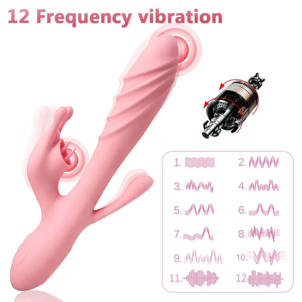 Uppvärmningsvibrator Vuxen Produkt 12 Frekvens Tonglickning Dildo Sexiga leksaker för kvinnor Vagina Klitoris Stimulator G-Spot Massage