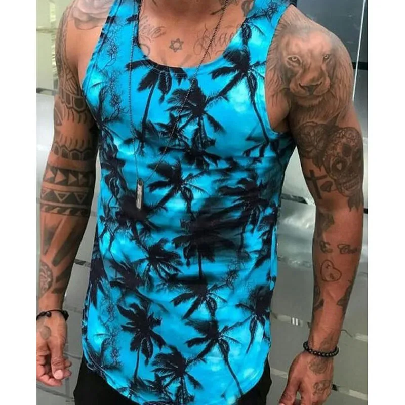 Tank Top Floral Print Summer Mens Clothing Gym Sportwear Man Fitness Tshirt Casual Slim Fit Sleeveless Vest Tops 220618