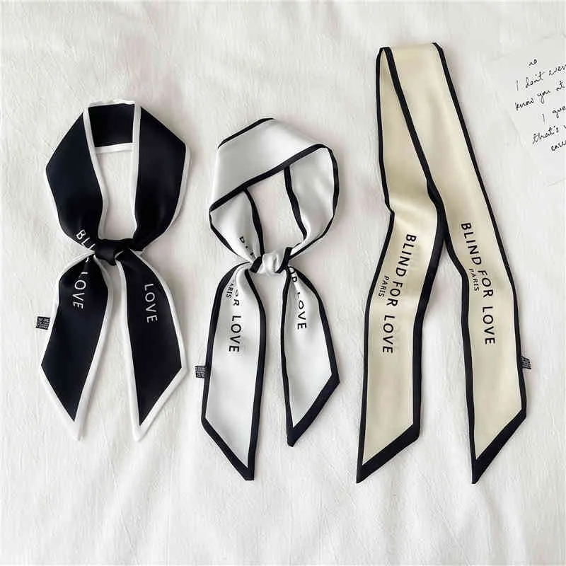 2021 Solid Letter Hair Scarf Women Skinny Silk Satin Ribbon Desiger Neck Tie Girls Hand Bag Wirst Belt Headscarf Accessories