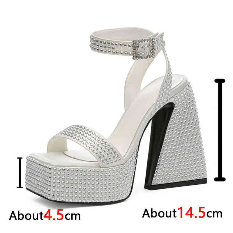 Brand New Platform Woman Sandals Super High Heel 2022 Summer Crystal Fashion Sexy Woman Wedding Sandals Shoes Big Size 42 G220525