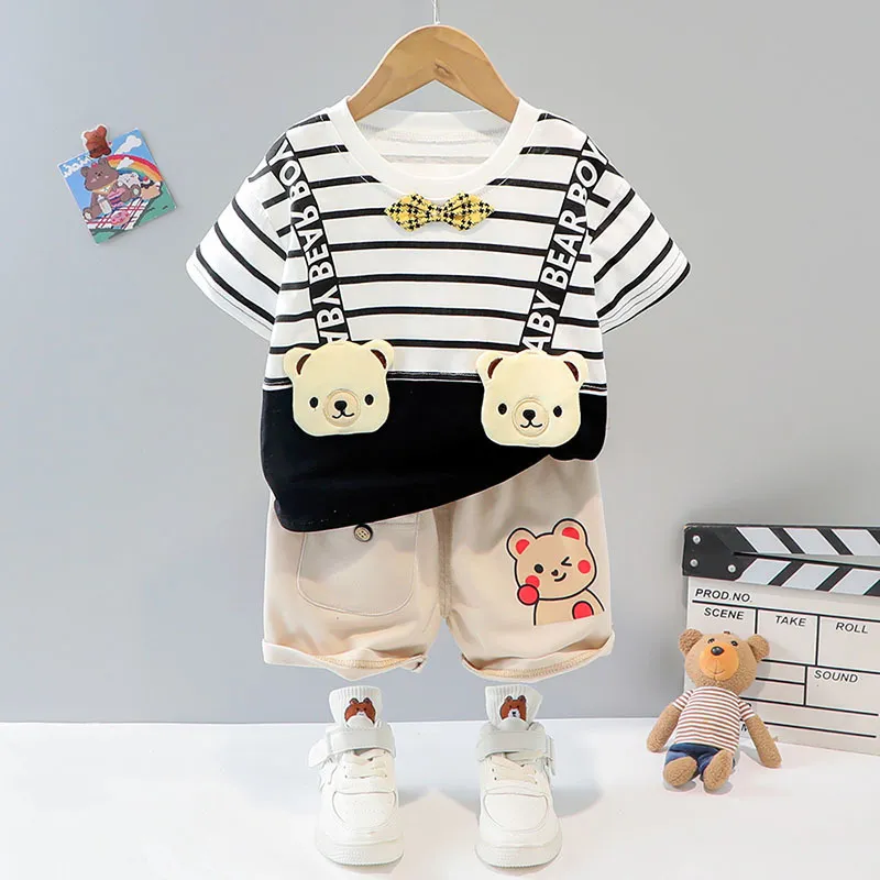 Summer Boy T Kläder Set Love Lines Cotton Material Baby Suits High Quality Short Childres Shirt Spädbarn 2 år gammal Costom 220507