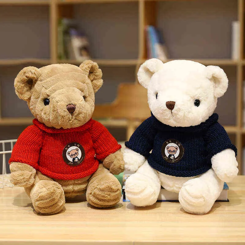 Cm Schöne Teddybär Plüsch Puppe Weiches Stofftier Spielzeug Mit Schal Pullover Baby Geburtstag Geschenke für Kinder Mädchen J220704