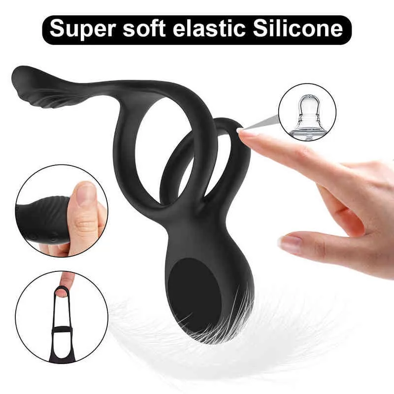 Nxy Cockrings Wireless Remote Control Cock Ring Vibrator 7 Mode Double Rings Penis Harder Enhancer Clitoris Stimulation Couple Sex Toy for Men 220505