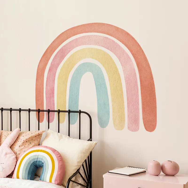 Big Rainbow Watercolor Home Decor Wall Sticker Självhäftande för barnrum Living Nursery Decals Nordic Kid Stickers 220510
