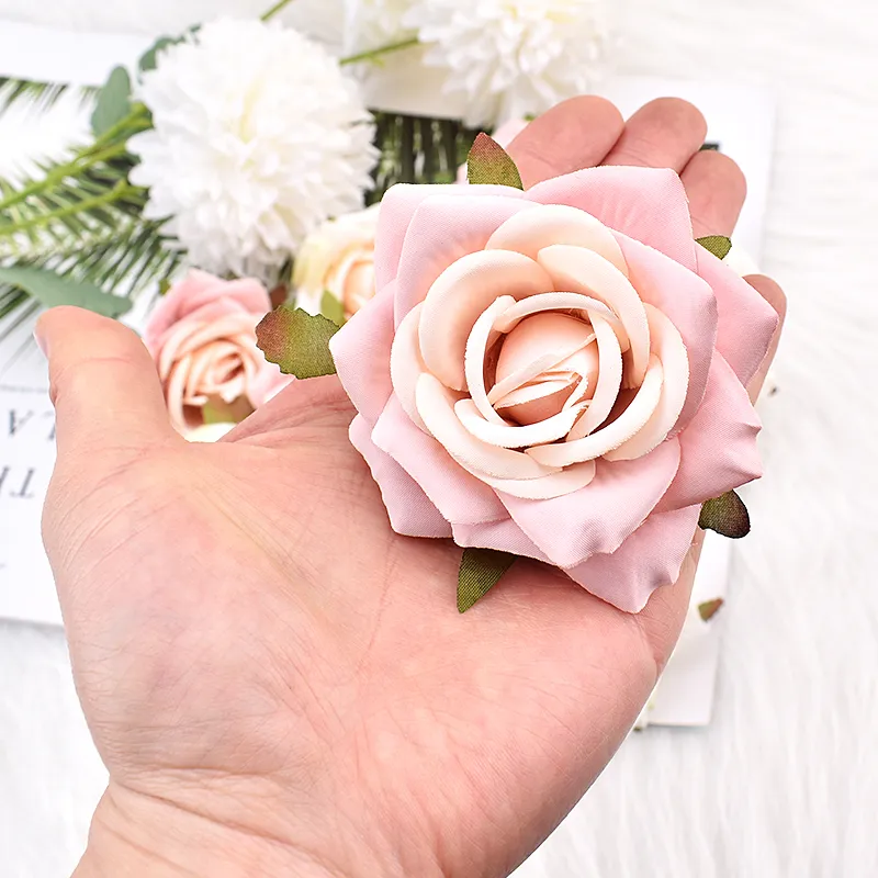 7cm 흰색 장미 인공 실크 꽃 머리 장식 스크랩북 가정 결혼 생일 장식 가짜 장미 꽃 220527