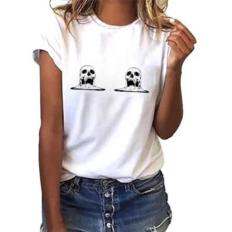 Women t shirt Summer Skull Middle Finger harajuku Print ladies Tshirts Short Sleeve Casual Streetwear Tee Shirt femme 220526