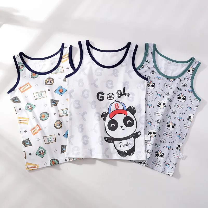 Quality Cartoon Design Singlet Underwear Teen Boy Undershirts Cotton Dino Pandas Tank Tops for Kids Size 310T Lot 220607