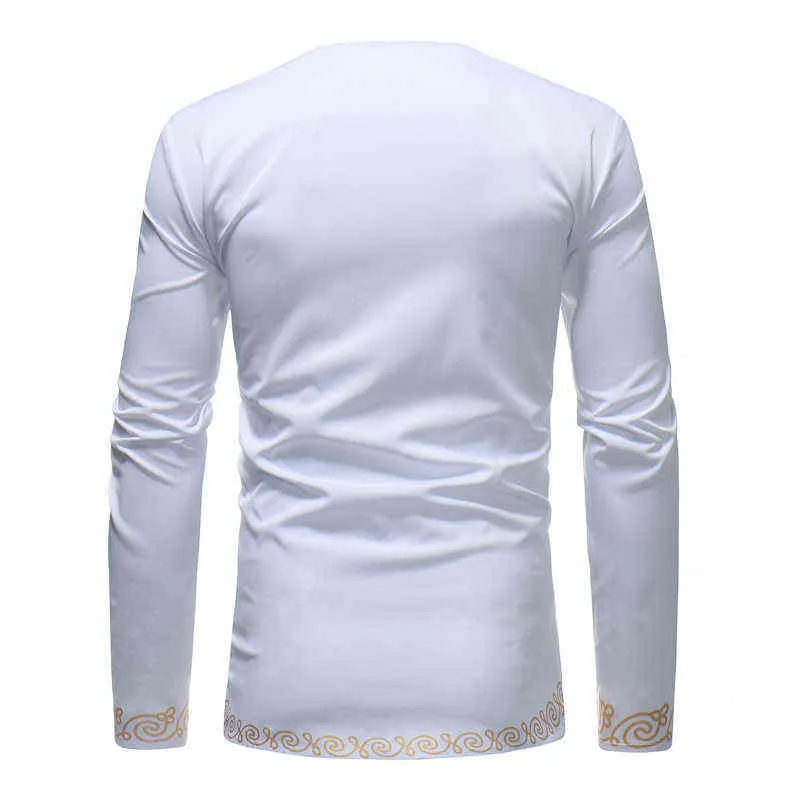Africana branca Dashiki Print Shert Men 2022 Autumn New Streetwear Casual Africano Roupas Slim Fit Slave Longa Camisa Masculina L220704