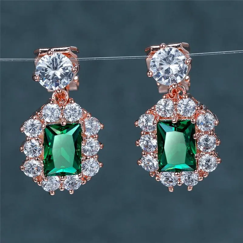 Boucles d'oreilles à Clip à vis pour femmes, luxe, cristal vert, breloque, or Rose, argent, bleu, rouge, pierre de Zircon, mariage, 263G