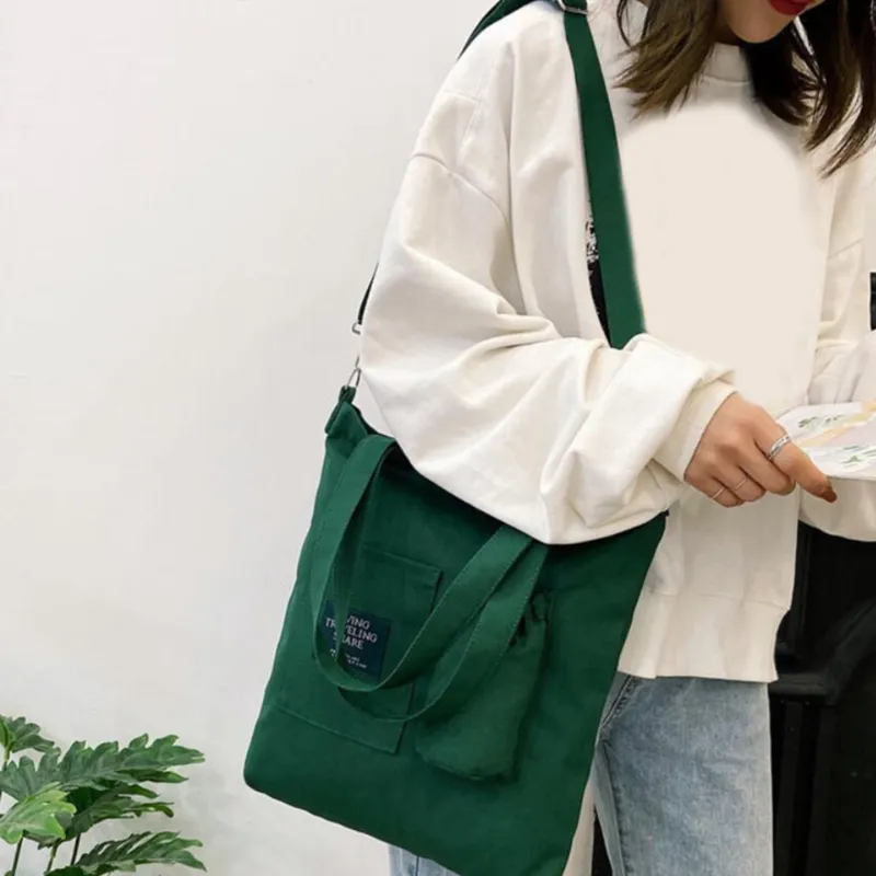 Women Canvas Bag Design Reißverschluss Schulter Frauen wiederverwendbares Großkapazität Shopper tte Ladies Eco Tuch Einkauf S 220611GX