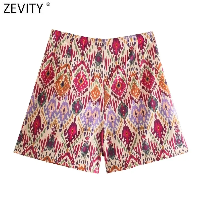 Zevity women totem estampa floral bermudas shorts damas laterais chiques arco arco amarrado saias casuais pantalone cortos p1231 220629