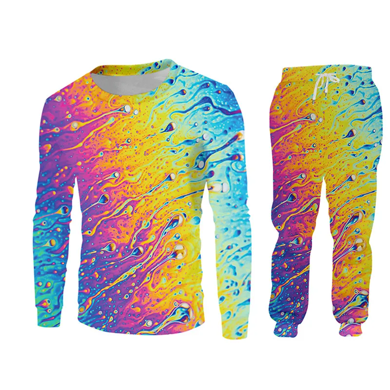 Ujwi Tracksuit Winter Male 2-Piece Creative Colorful Water Drops Sportswear Suit 3D Digital Printing Hoodies Men Custom 220615