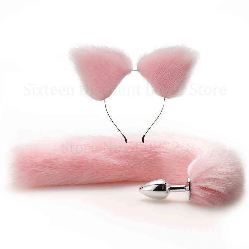 Nxy Anal Toys Sex Shop Fox Tail Metal Butt Plug with Hairpin Ears Slave Fetish Cosplay Adult Games for Couples Woman 220506