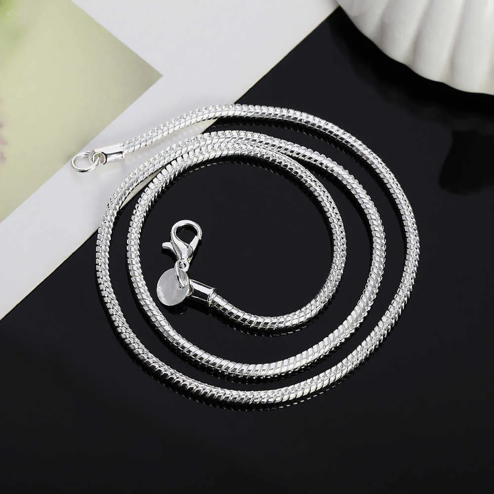 Silver 40-75cm 925 1MM/2MM/3MM solid Snake Chain Necklace For Men Women Fashion Jewelry fit pendant