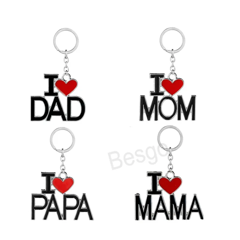 Engelsk brev nyckelring jag älskar pappa mamma Keyring Family Keychains hänge fäder Mors dag Gift Metal Papa Mama Key Chain BH6785 TYJ