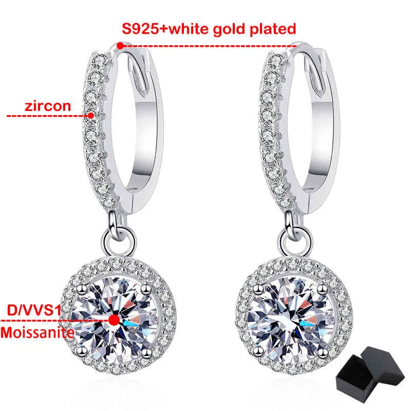 Smyoue Białe złoto Plane 2CT Moissanite Kolczyki dla kobiet błyszczące D Color Gem Lab Diamond Earring S925 Srebro