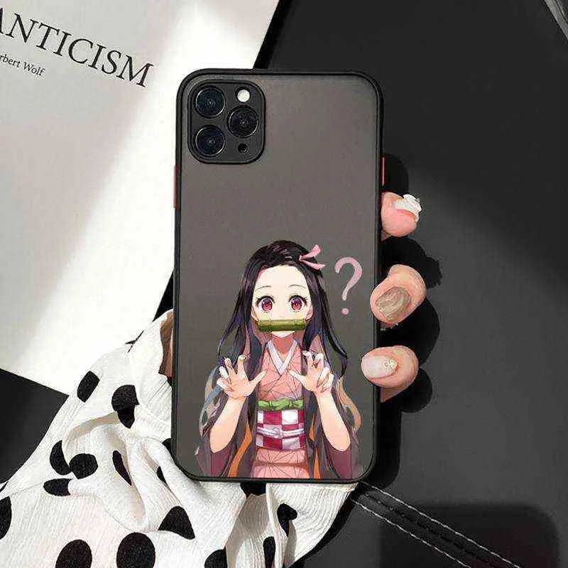 Kimetsu Hiçbir Yaiba Demon Slayer Anime Telefon Kılıfları mat şeffaf iphone 7 8 11 12 artı mini x xs xr pro max kapak AA220326