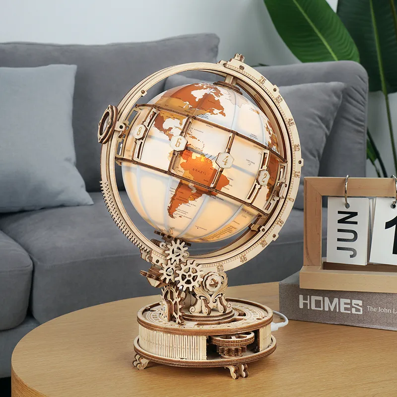 Robotime ROKR Globe lumineux 3D jeux de Puzzle en bois assembler des Kits de construction de modèles jouets cadeau pour enfants garçons 220715