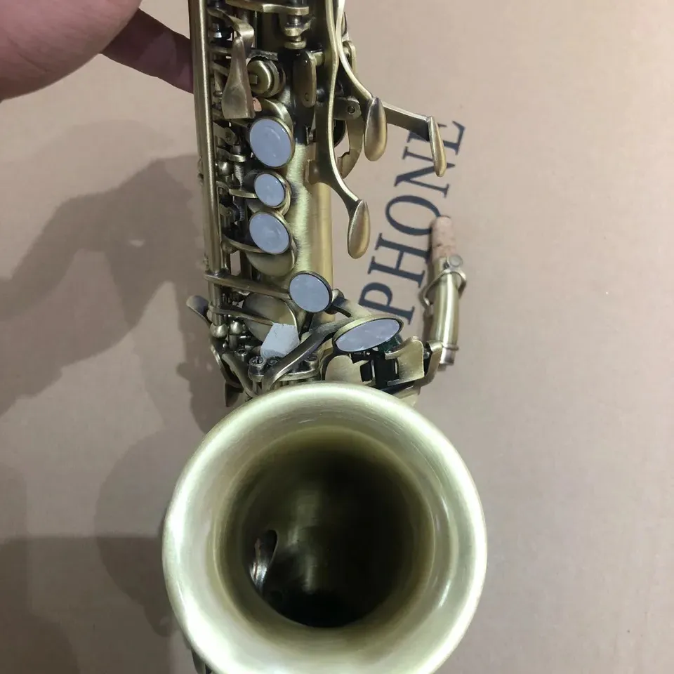 Rétro 875ex b-flat professionnel curvo saxofone soprano antigo escovado artesanato profundo esculpido saxofone instrumento musical