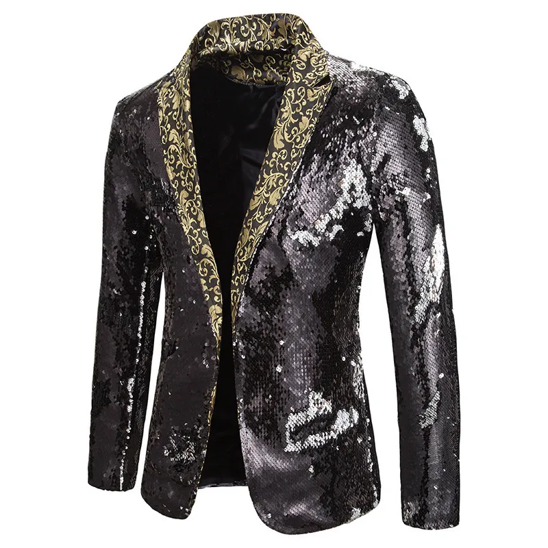 Luxury Gold Sequin Glitter Jacket Men Slim Fit Notched Lapel Blazer Jacket Mens Nightclub Stage Singers Blazers Costume Homme 220504