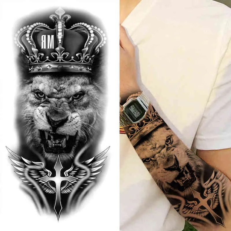 NXY tatouage temporaire forêt loup pour femmes hommes tigre faux Lion fleur autocollant noir animaux boussole monstre Tatoo enfant garçon 0330