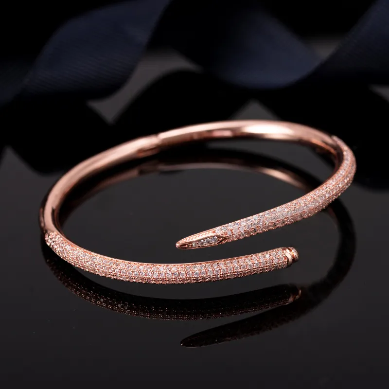 Moda manguito pulseira para homem mulher luxo cheio de diamante prego pulseira 3 cores aço inoxidável clássico marca designer jóias gift248s
