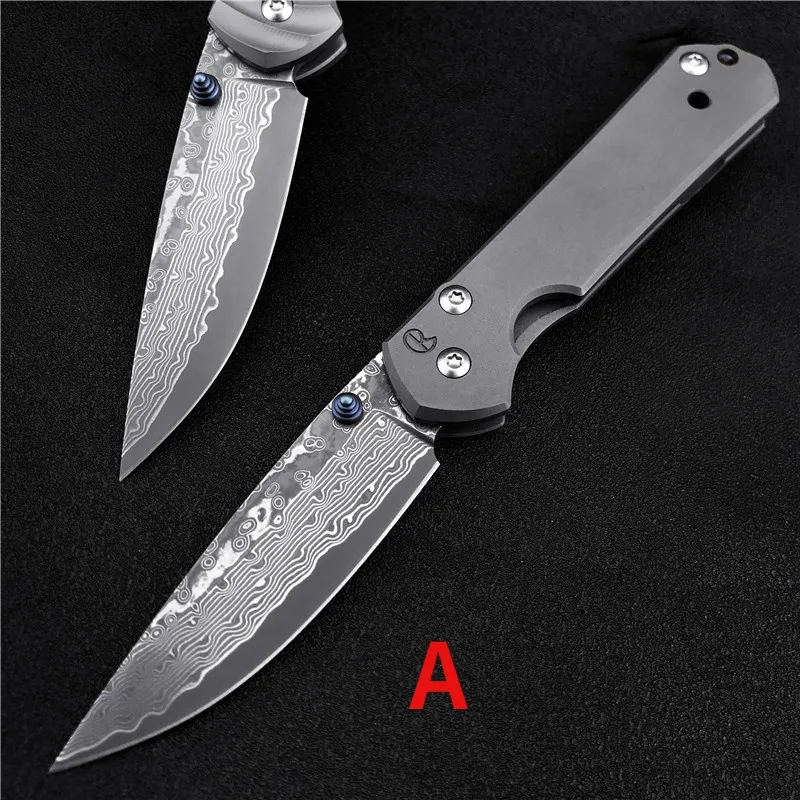 Chris Reeve Damascus Steel Blade TC4 Titanlegering Handtage Foldficka Kniv Wilderness Tactical Survival Knife Outdoor Camping EDC Tool Portable Defense Knife