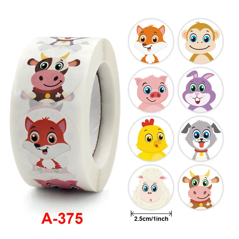 50 500st Cartoon Animal Children Sticker Etikett Tack klistermärken Söta leksaksspel Tag Diy Gift Sealing Decoration Supplies 220716