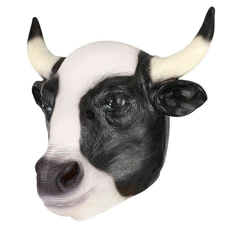 Halloween Cute New Balck White Cow Mask Funny Animal Masksx Cartoon Party Dress Up Disfraz Zoo Jungle Máscaras Cosplay Decoración L220711