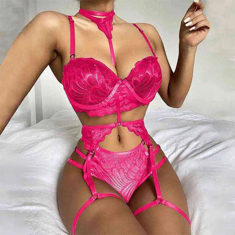 2021 Women Lingerie Set Sexy Lace Mesh Hollow Out Open Push Up Bra And Panties Two Piece Suit Erotic Underwear L220727