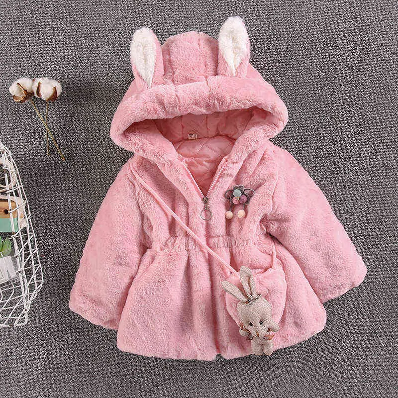 Peluche garder au chaud filles veste d'hiver 2021 nouveau avec un lapin ornements vêtements d'extérieur à capuche pour enfants enfants cadeau d'anniversaire veste J220718