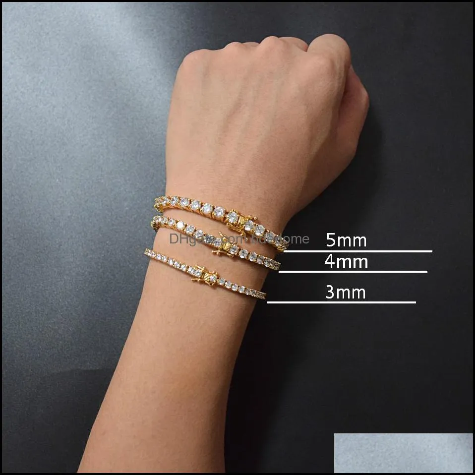 Bracelets de tennis bijoux 5 mm 4 mm m Iced Bracelet en diamant zircone triple serrure hiphop 1 rangée cubique pour hommes gouttes 2021 87GHN244C