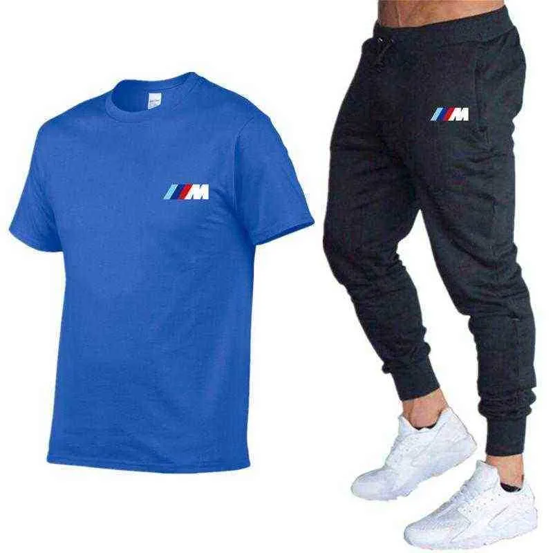 Designer 2021new BMW M Sommer Trainingsanzug Freizeit Sets T-shirt Hosen Zwei Stücke Casual Mode Männlichen Sportswear Gym Marke Kleidung Schweiß