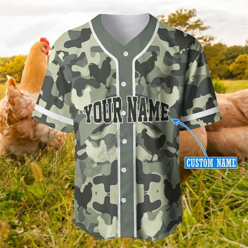 Chicken Camou Custom Name Baseball Shirt Jersey 3D All Over Printed Men s Casual s hip hop Toppar 220707