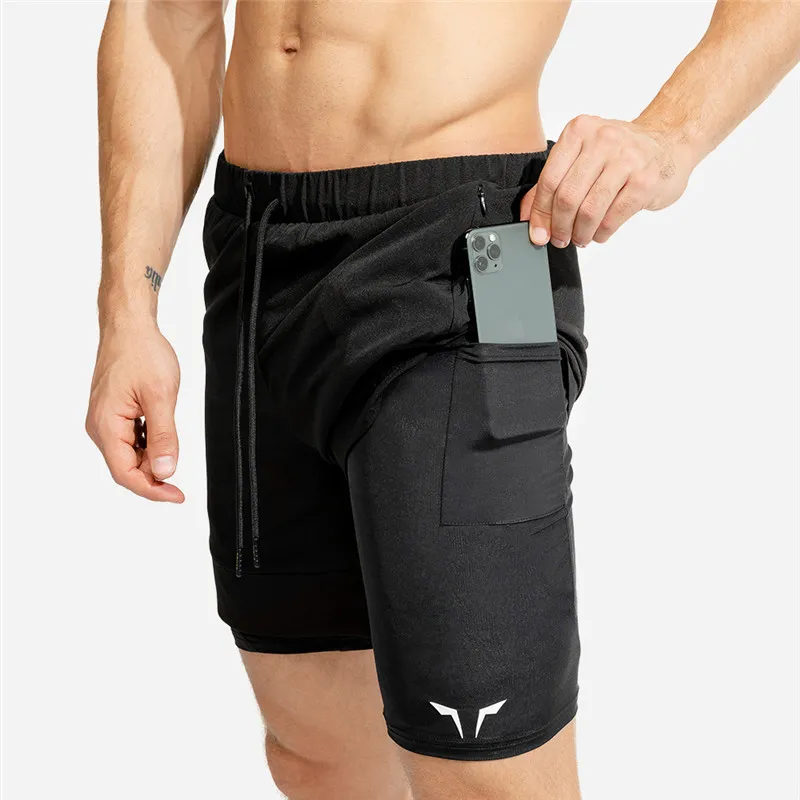 men's sports shorts 2 in 1 Running shorts men's double layer breathable fitness bodybuilding training short pants Men 220505