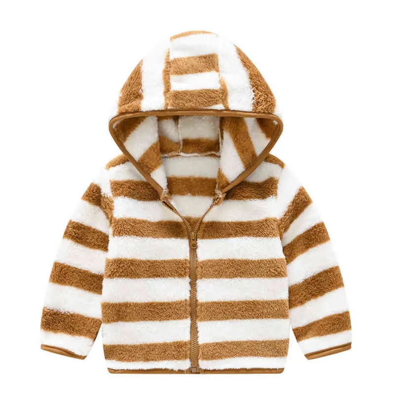 Neonate cappotto spesso bambini corto carino maglione di lana giacca a righe abbigliamento ragazzi con cappuccio vestito top bambini 1-5 anni J220718