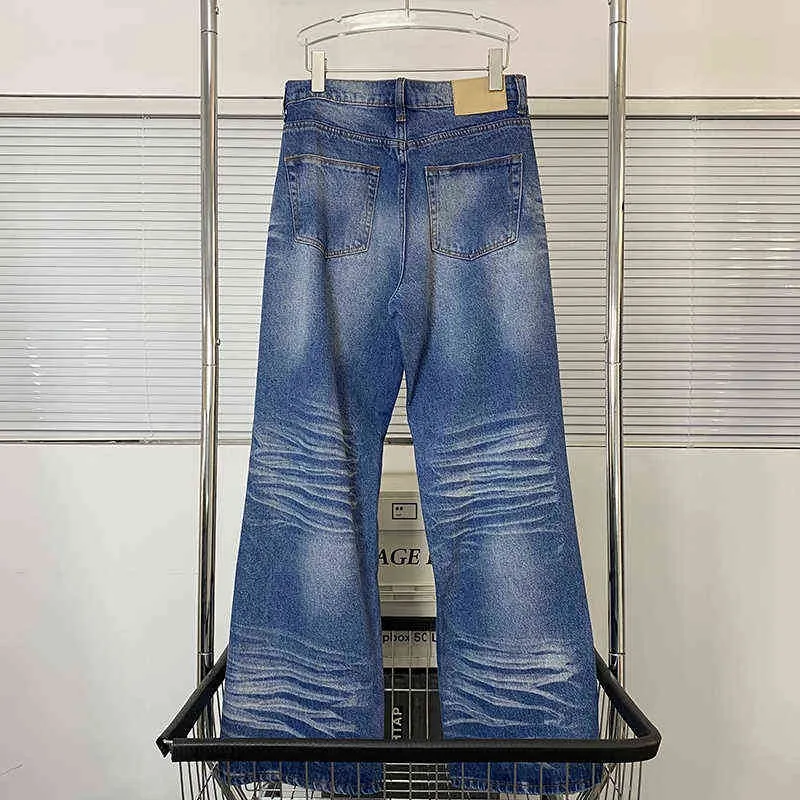 2022 High Street Oversized Wash Jeans High Quality Polished Heavy Bell Bottoms Men's And Women's Casual Denim Pants T220803