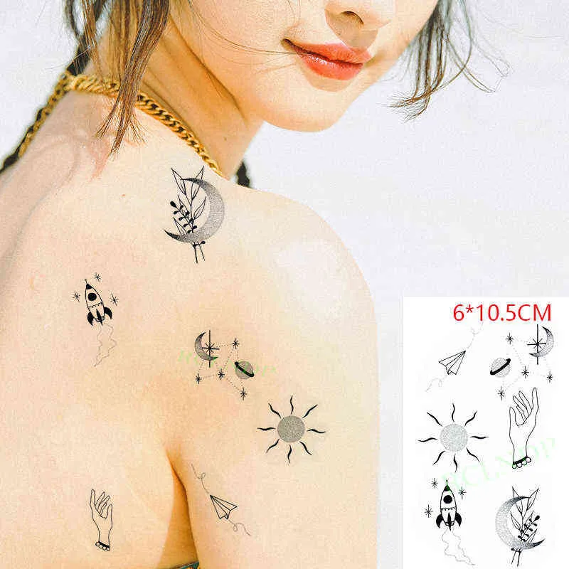 NXY Tatuaggio temporaneo Impermeabile Adesivo sull'orecchio Dito Musica Nota Uccello Stelle Linea Streak Henné Tatto Flash Tatoo Falso le donne 24 0330
