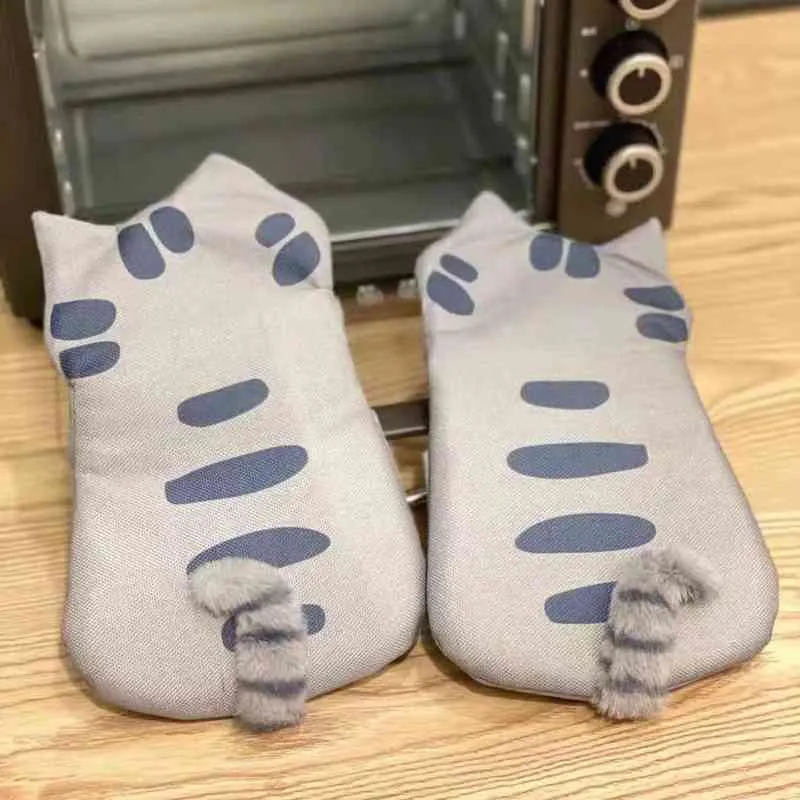 Cute Filled Cat Back Shadow Microwave Gloves Baking AntiBurn J220704