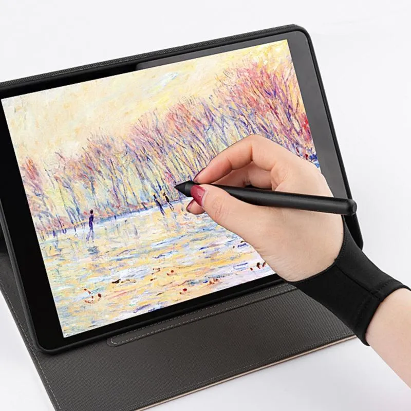 Cinco dedos luvas de dois dedos artista luva anti-toque para desenho tablet mão direita e esquerda tela anti-incrustante board321n