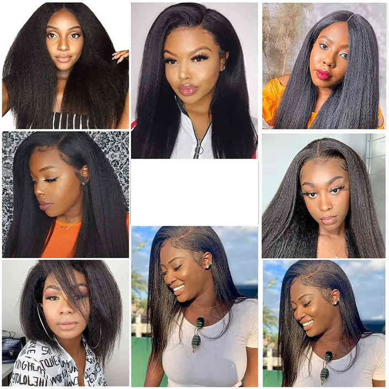 nxy wigs v u part wig humer hair no leae out kinky straight for women 180 glue yaki wig2207019355902