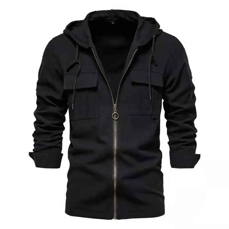 2022 Men Spring Summer Hoodie Shirt Casual Solid Color Long Sleeve Overcoat Fashion Zipper Cotton Shirts Mens Blouse Clothes L220704